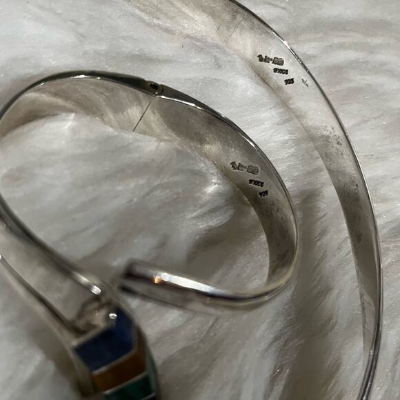 NEW TAXCO Mexico Vintage 925 Sterling Multi Stone Inlay Collar Necklace Bracelet - Picture 12 of 14